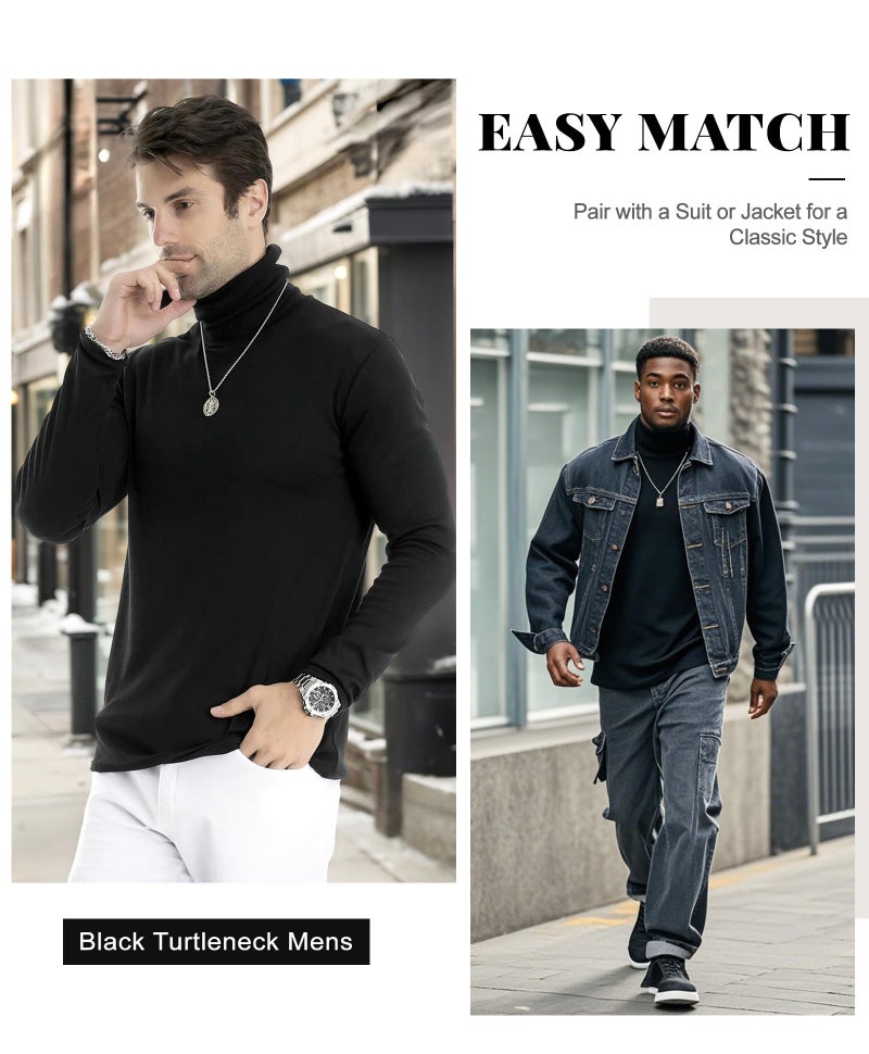 LONGBIDA Men Slim Fit Lightweight Long Sleeve Pullover Top Turtleneck T-Shirt(Black,XL) - Image 4